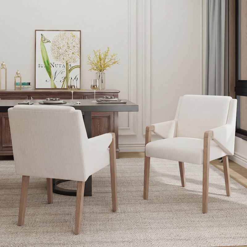 Christopher Knight Home - Set of 2 Mid-Century Modern Upholstered Dining Chair with Rubberwood Frame - Beige+LightAsh