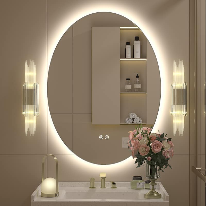 UL Certified Multiple shapes Frameless Anti-Fog 3 Colors Dimmable LED Backlit Wall Bathroom Vanity Mirror - 32" x 24" - Oval