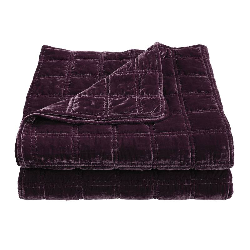 HiEnd Accents Stella Faux Silk Velvet Romantic Western Double Box Stitch Throw Blanket, 50"x60" - Dark Violet