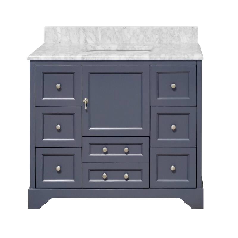 KitchenBathCollection Madison 42" Bathroom Vanity with Carrara Marble Top