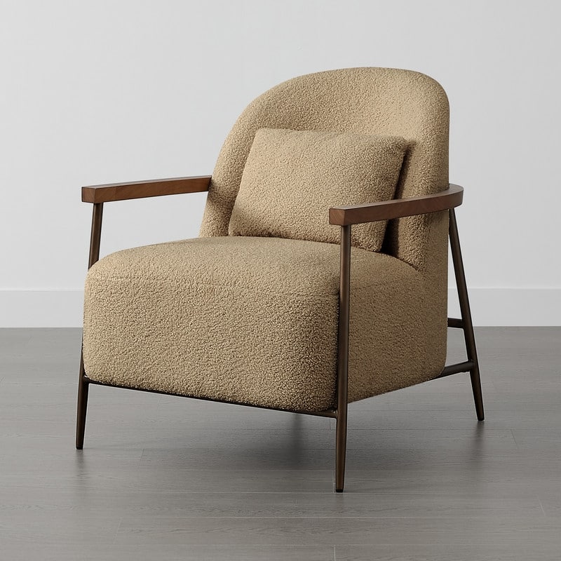 Spruce & Spring Anthony Modern Upholstered Faux Sherpa Chair with Wood Arms&Metal Legs - Single - Camel-Teddy Fabric