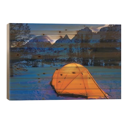 Winter camp at dusk under the Tetons, Grand Teton National Park, Wyoming, USA Print On Wood by Russ Bishop - Multi-Color