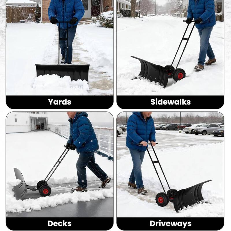 Heavy Duty Double Rod 29-Inch Steel Snow Shovel Plow for Driveways, Sidewalks, Yards
