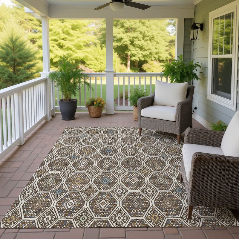 Machine Washable Indoor/ Outdoor Modern Hexi Chantille Rug - Beige - 5' x 7'6"
