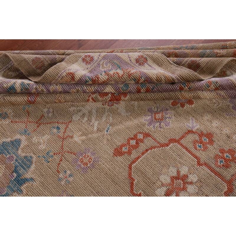 Hand Knotted Oriental 100% Wool Carpet Transitional All-Over Brown Oushak Area Rug - 14' 2'' X 9' 10''