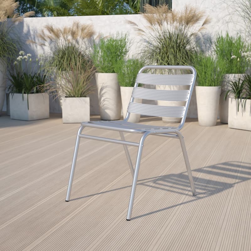 Commercial Aluminum Indoor-Outdoor Restaurant Stack Chair with Triple Slat Back - Aluminum