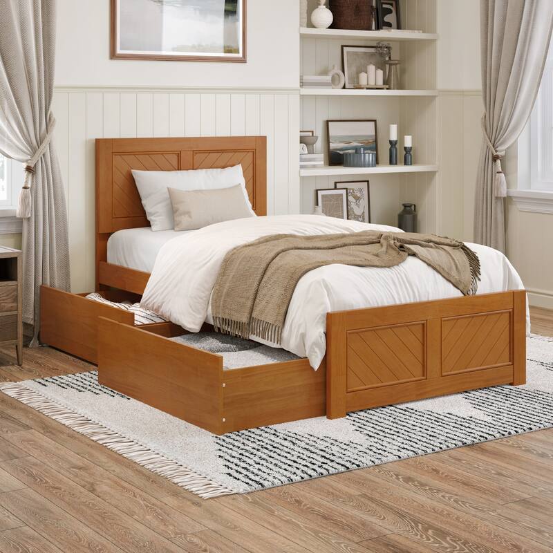 Canyon Platform Bed with Matching Footboard & Storage Drawers - Light Toffee - Twin XL