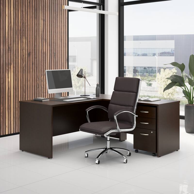 Series C 66W L Shaped Desk with Drawers by Bush Business Furniture - Mocha Cherry