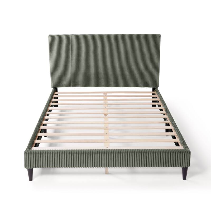 Furniture of America Modern Corduroy Queen Size Platform Bed, No Box Spring Needed