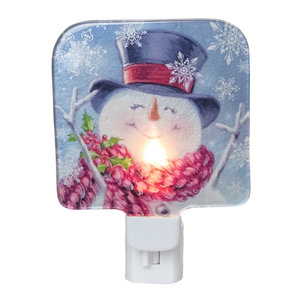 Happy Snowman Glass Christmas Night Light - 4"