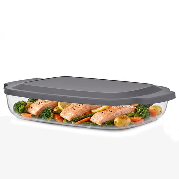 Sorbus 1-Pack Rectangular Glass Baking Dish Set with Lids, (119oz / 3.5L) Deep Glass Bakeware - 10"W x 16"D x 3"H