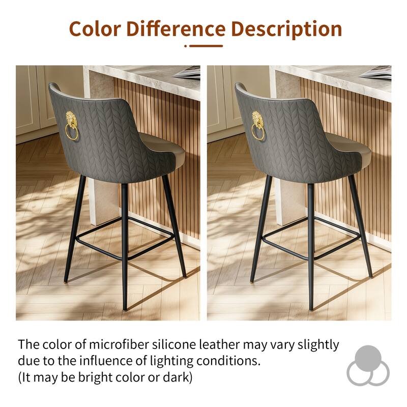 360 Swivel Upholstered Counter Height Bar Stools Kitchen Island Breakfast Chairs with Lion Head Pull Ring Footrest