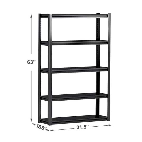 5 Tier Metal Shelf Adjustable Garage Shelving Storage Shelves Black ...