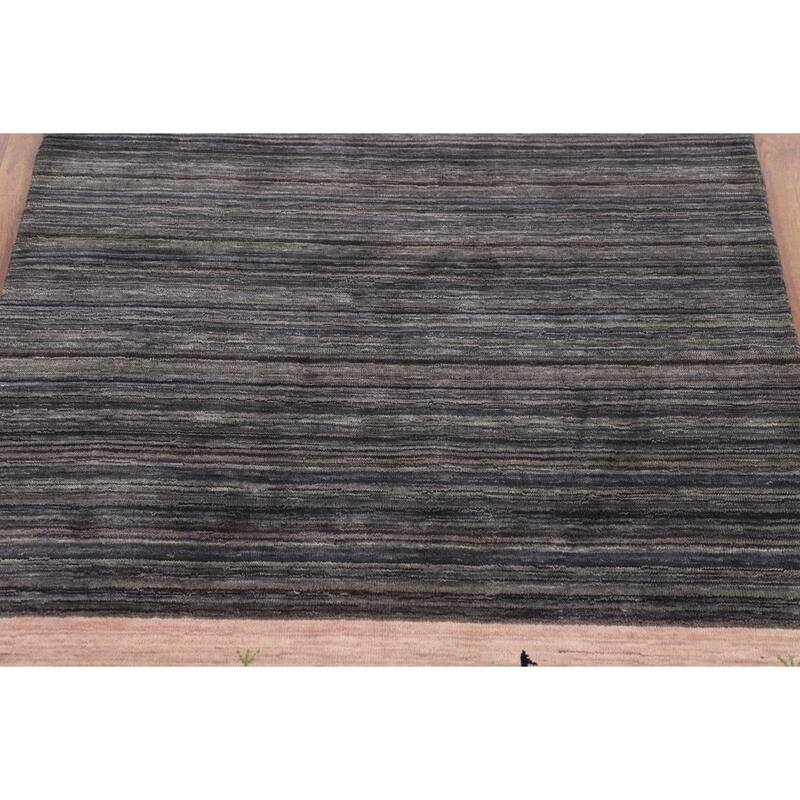 Striped Tribal Gabbeh Oriental Foyer Rug Handmade Wool Carpet - 4'0"x 6'0"