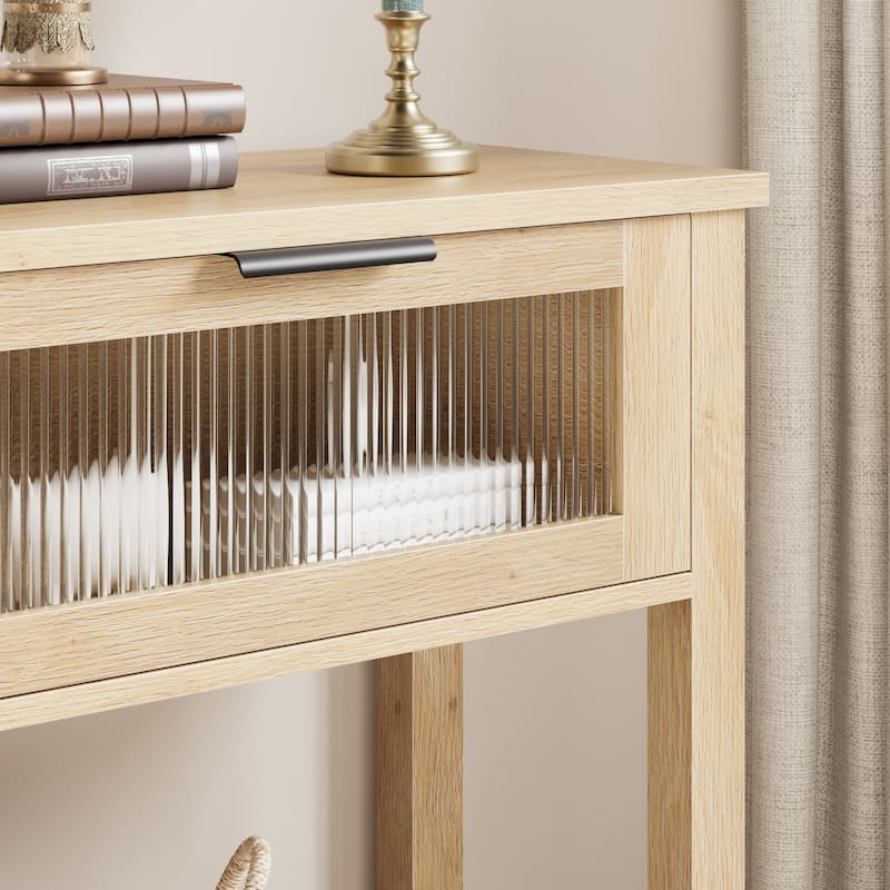 Entryway Table, Wood Console Table with 2 Glass Drawers