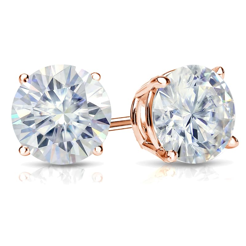 Auriya 1 carat TW Round Moissanite Stud Earrings 14k Gold 4-Prong Basket - 5 mm
