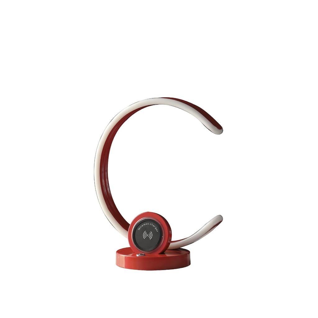 Red Metal LED Desk Lamp with USB Port, Wireless Charger and Dimmer - 11” x 6” x 13.25” (D x W x H)
