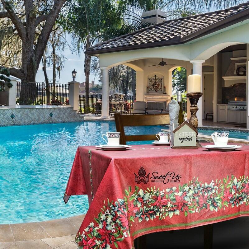 Christmas Acrylic Coated Wipeable Spill Resistant French Tablecloth