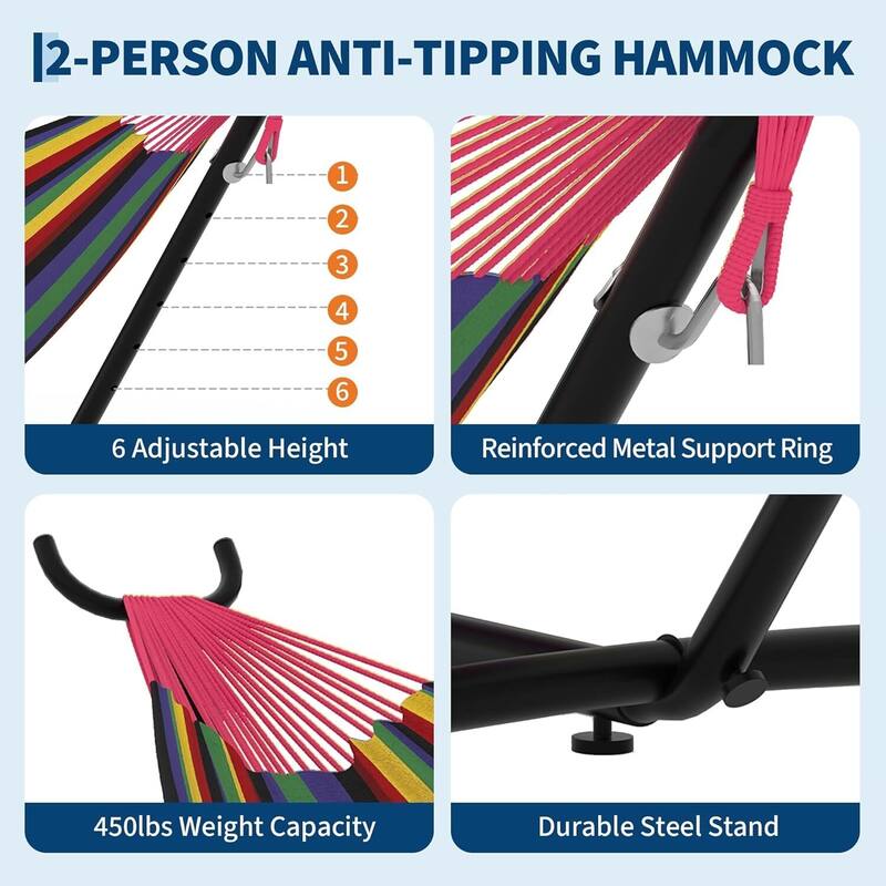 Portable Double Hammocks with Carrying Bag for Outside, 450 lbs Capacity