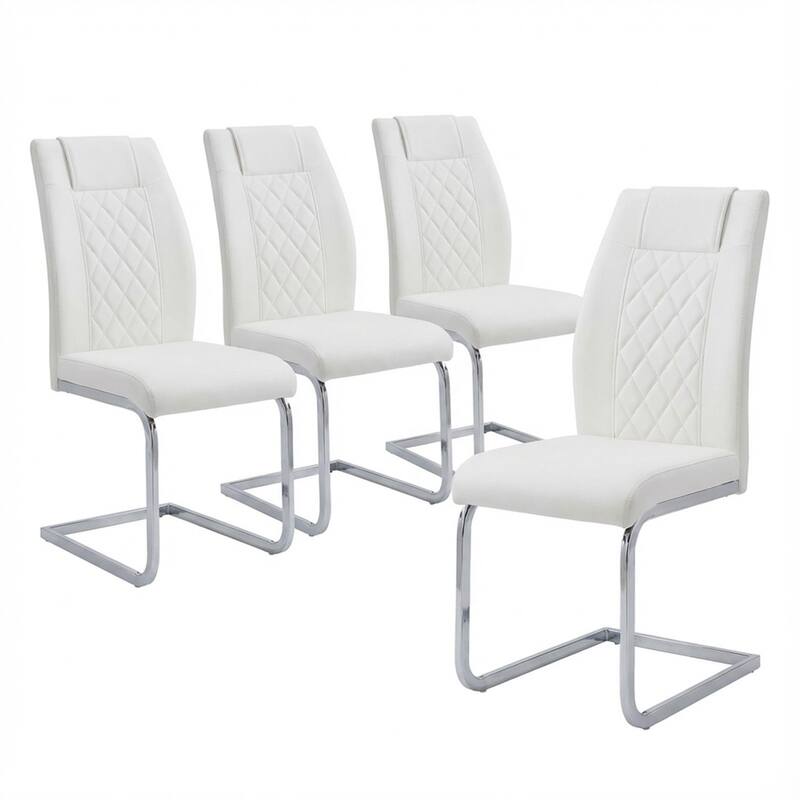 16.9" PU Leather Upholstered High-Back Dining Chairs, Set of 4 - White
