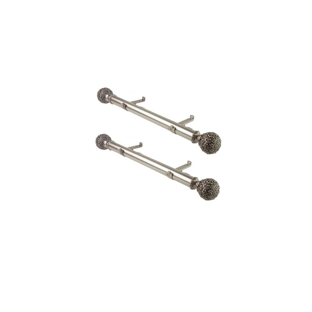 Modern Curtain Rod Set - 12 Inch Steel Rods with Resin Finials - Satin Nickel Finish - Set of 2 - M