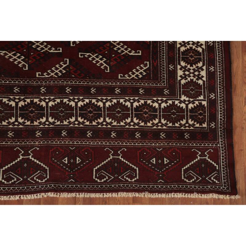 Hand Knotted Oriental 100% Wool Carpet Traditional Geometric Red Bokhara Area Rug - 11' 9'' X 7' 2''