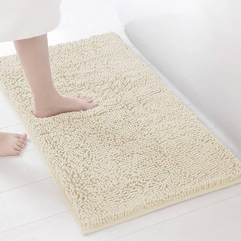 35"x24" - Cream Soft Cozy Plush Chenille Bath Mat Bathroom Rug - Cream - 35"x24"