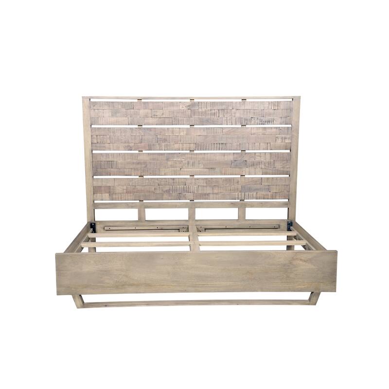 King Panel Bed with Solid Wood Frame - Grey