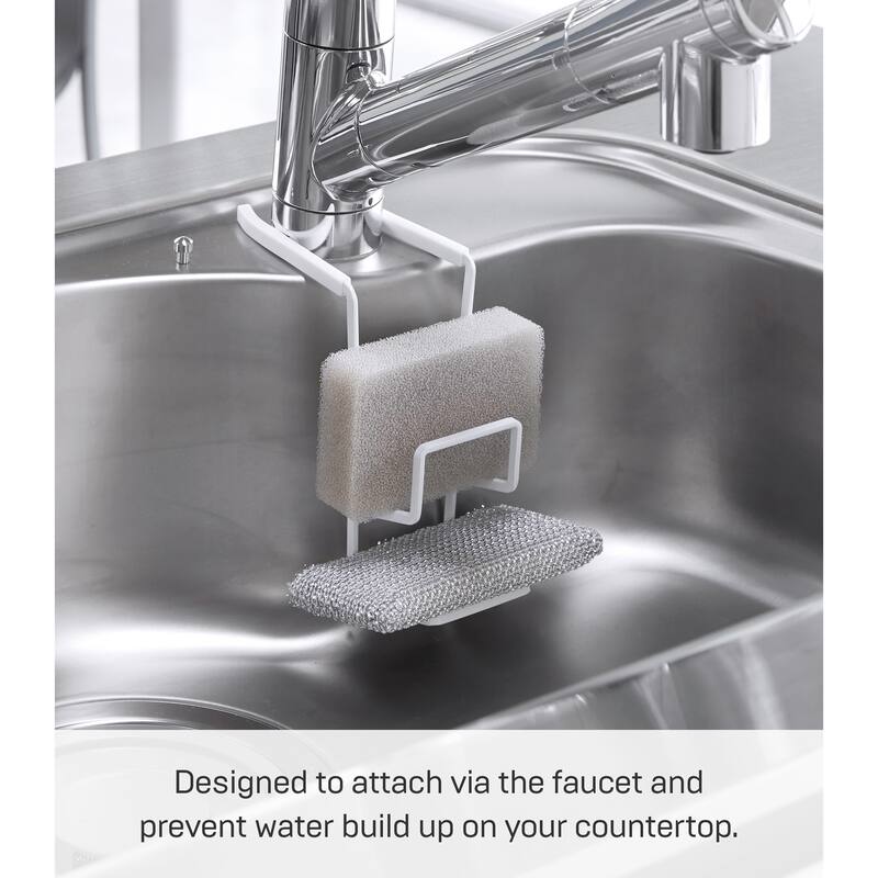 Yamazaki Home Faucet-Hanging Sponge Holder - Two Sizes, Steel, Double - L 6.3 x W 2.36 x H 6.1 inches