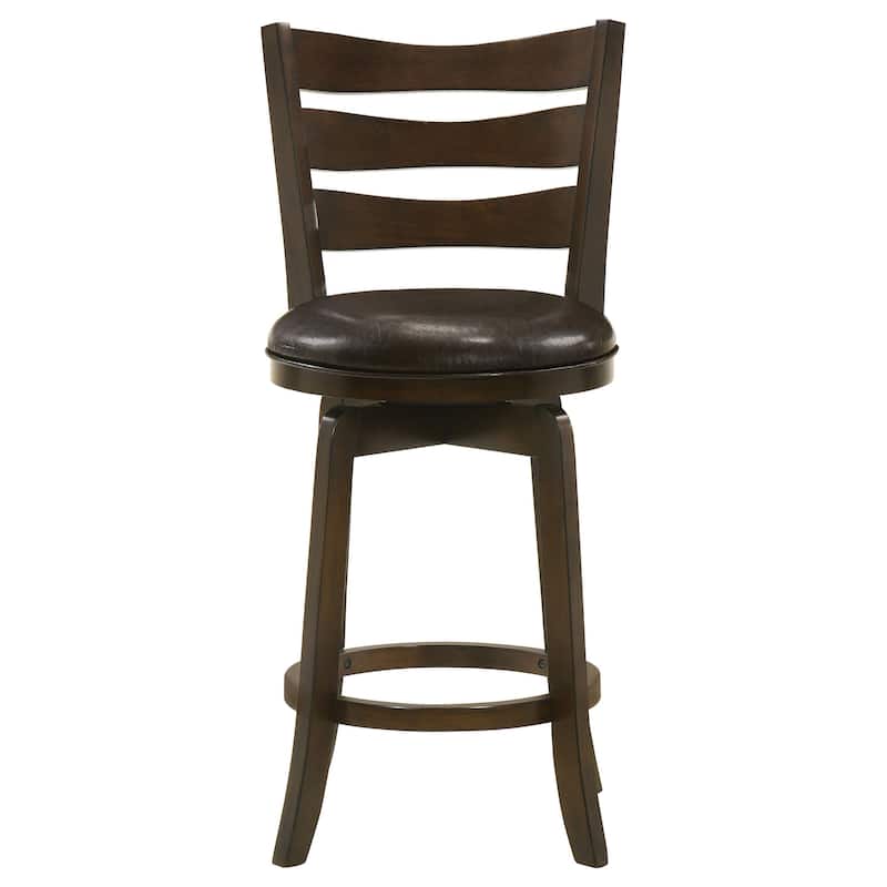 Mona Swivel Counter Height Chair, Dark Brown Faux Leather Cherry Brown Wood