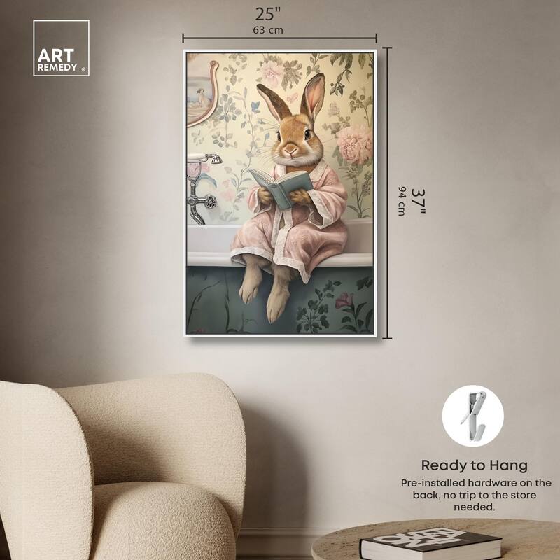 Bunny Bibliophile Bathing Canvas by Art Remedy
