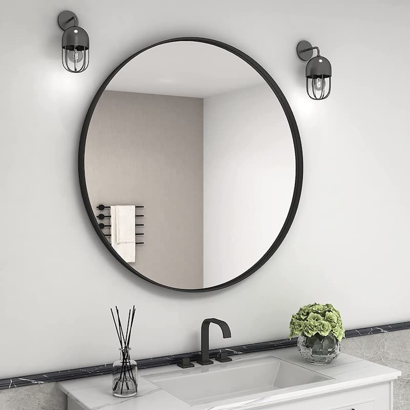 Round Black Frame Bathroom Vanity Mirror