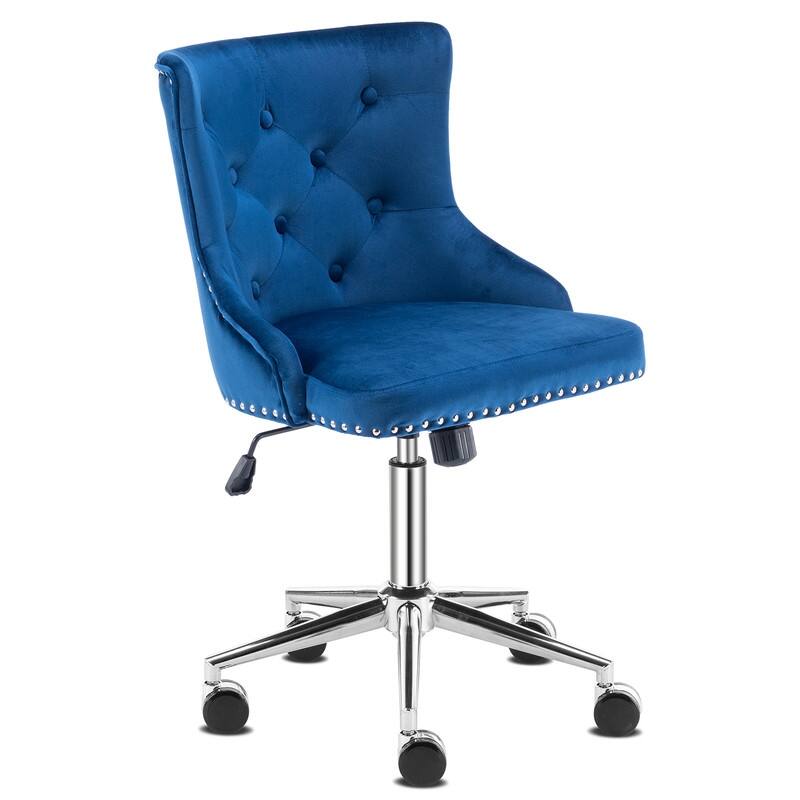 VINGLI Pink Velvet Office Chair with Wheels