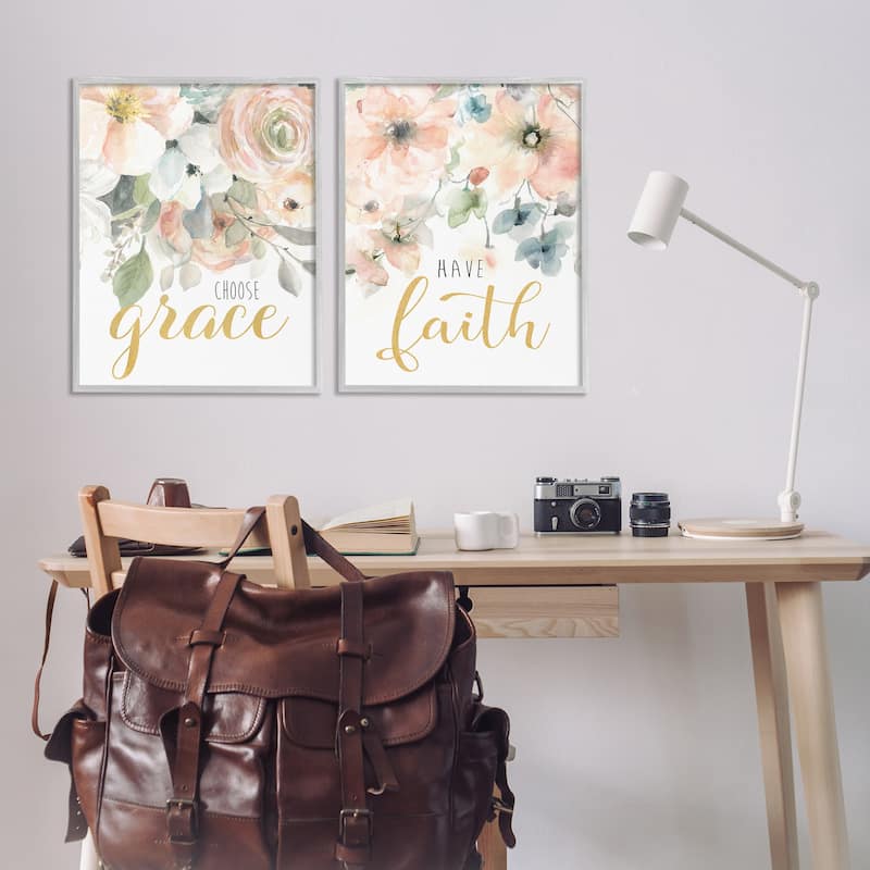Stupell Spiritual Phrases on Florals Framed Giclee Art Design By Carol Robinson (Set of 2)