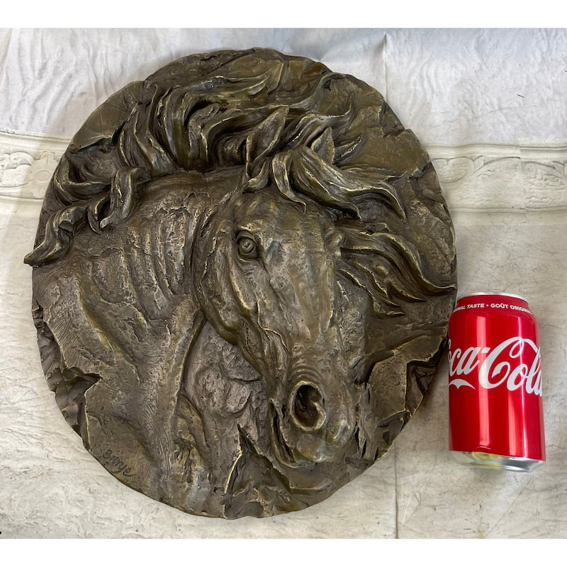 Horse Head Portrait Wall Art Hanging Bronze Sculpture Plaque 16 Inches X 16 Inches