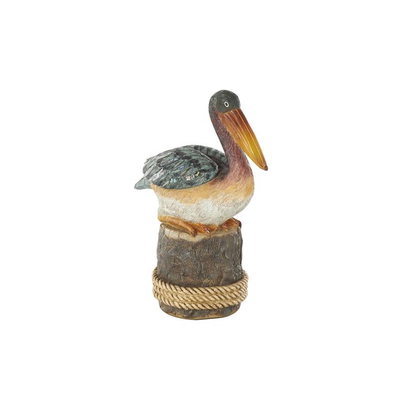 Teal Resin Textured Sitting Pelican Decorative Sculpture with Brown Block and Shiny Accents - 10"W x 6"L x 12"H