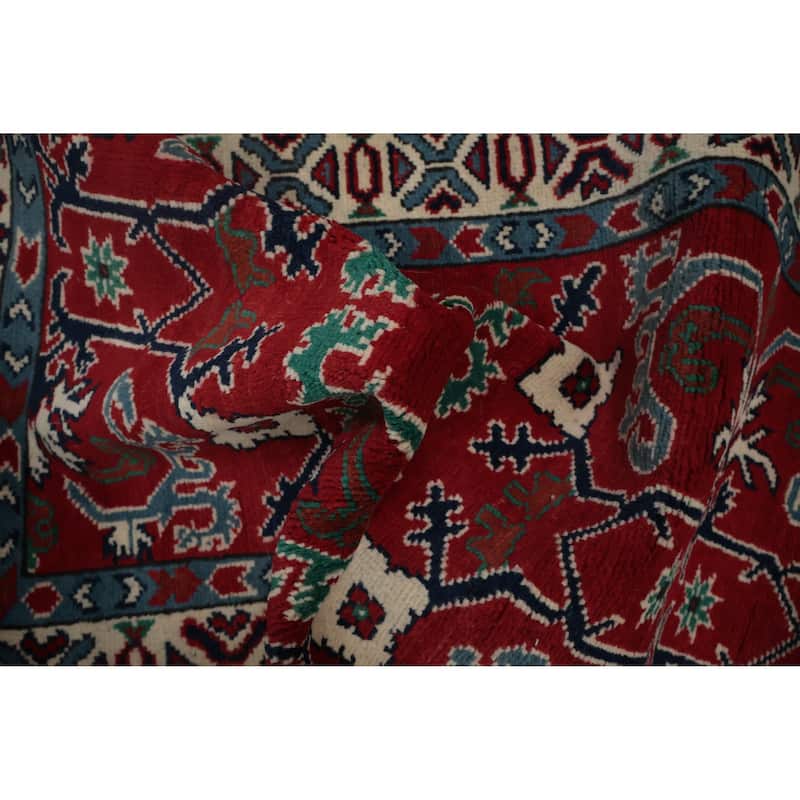 Hand Knotted Oriental 100% Wool Carpet Traditional Geometric Red Heriz (serapi) Runner Rug - 15' 10'' X 3' 0''