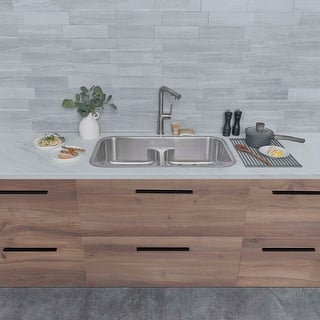 Stylish 32" Low Divider Double-Bowl Undermount and Drop-in Kitchen Sink - 32.25" x 18.9" x 9"