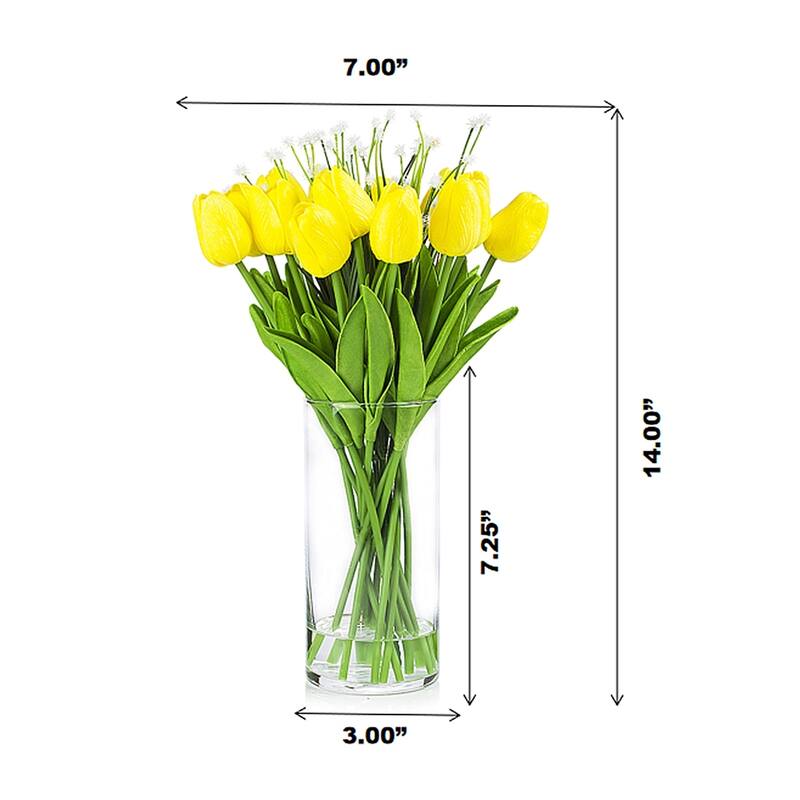 Enova Home Artificial Real Touch Tulips Flower and Star Grass in Clear Glass Vase With Faux Water For Home Office Decoration