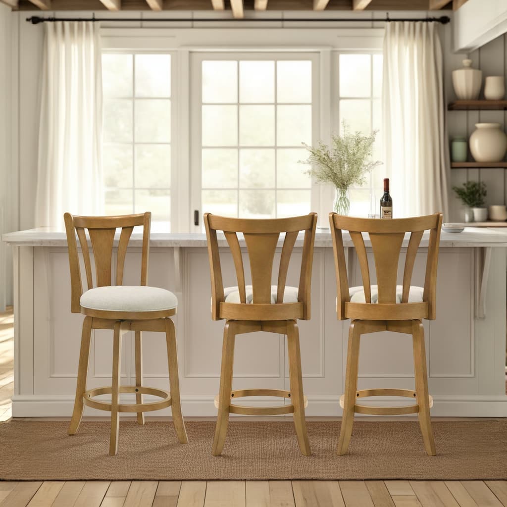 Elle Modern Swivel Bar Stool, Upholstered Counter Height Chair with Wood Frame