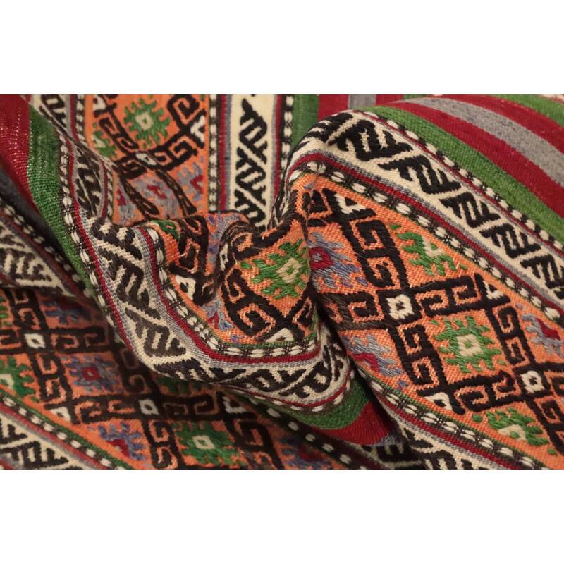 Hand Woven Oriental 100% Wool Carpet Southwestern Tribal Multi-Colored Kilim Area Rug - 7' 10'' X 5' 10''