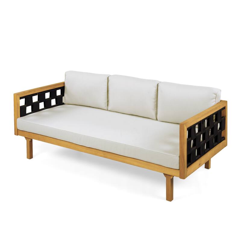 Christopher Knight Home Solenne Acacia Wood 3 Seater Daybed and Coffee Table with Cushion