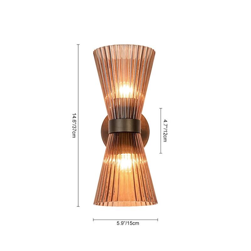 2-Light Hourglass Ribbed Glass Up & Down Wall Lamp Ambient Lighting