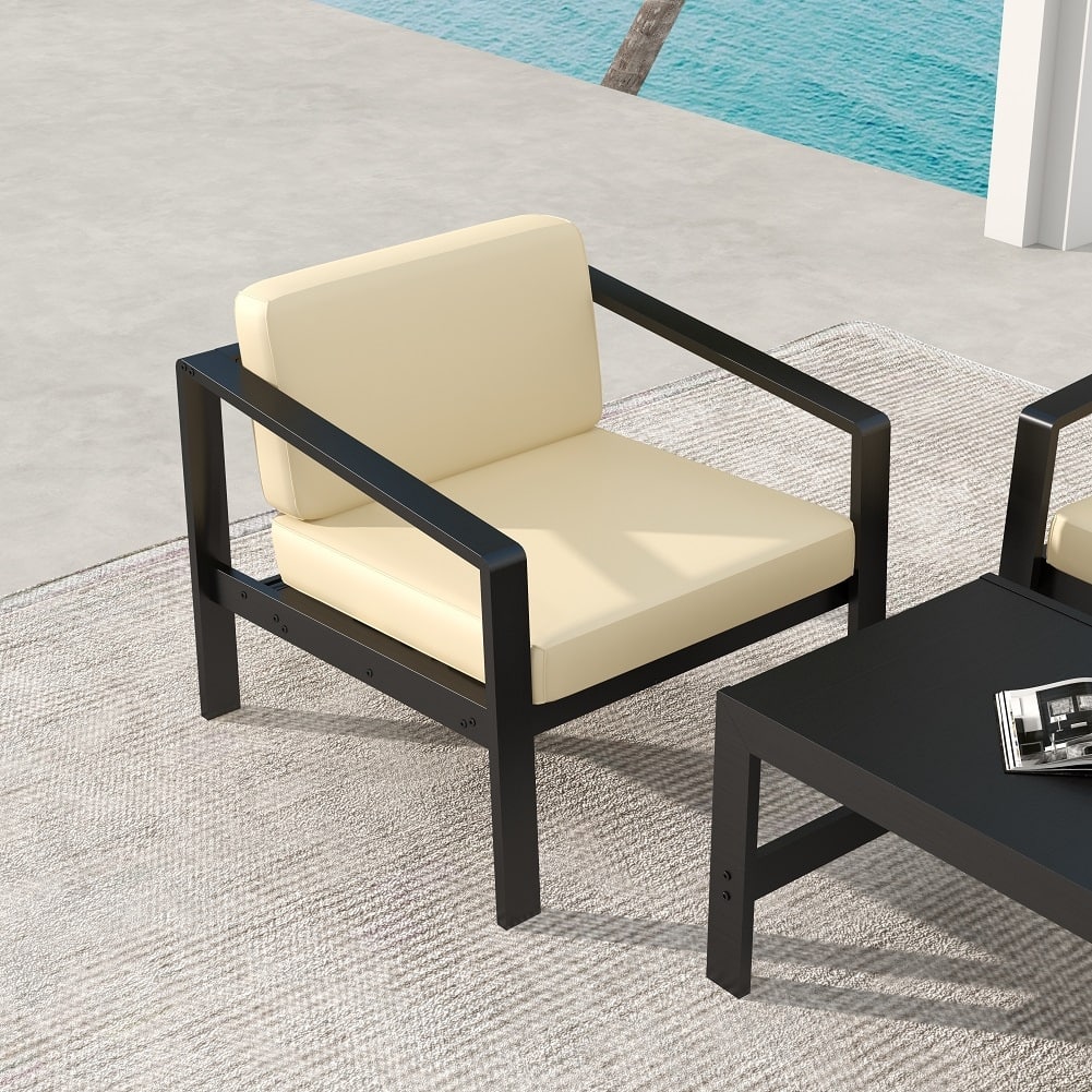 Modern Outdoor Patio Single Armchair with Cushions in Stripe