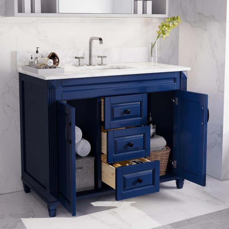 42-Inch Solid Wood Bathroom Vanity with Sink - Minimalist Elegant Style