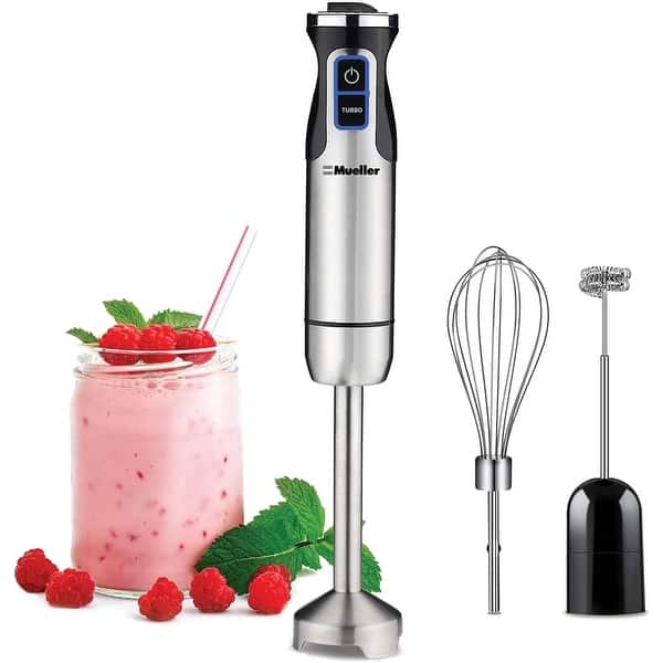slide 2 of 8, Mueller Ultra-Stick 500 Watt 9-Speed Immersion Multi-Purpose Hand Blender Stainless Steel With Whisk, Milk Frother Attachments Silver