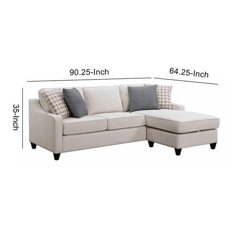 L Shaped Fabric Sectional with Reversible Chaise and Tapered Legs, Cream