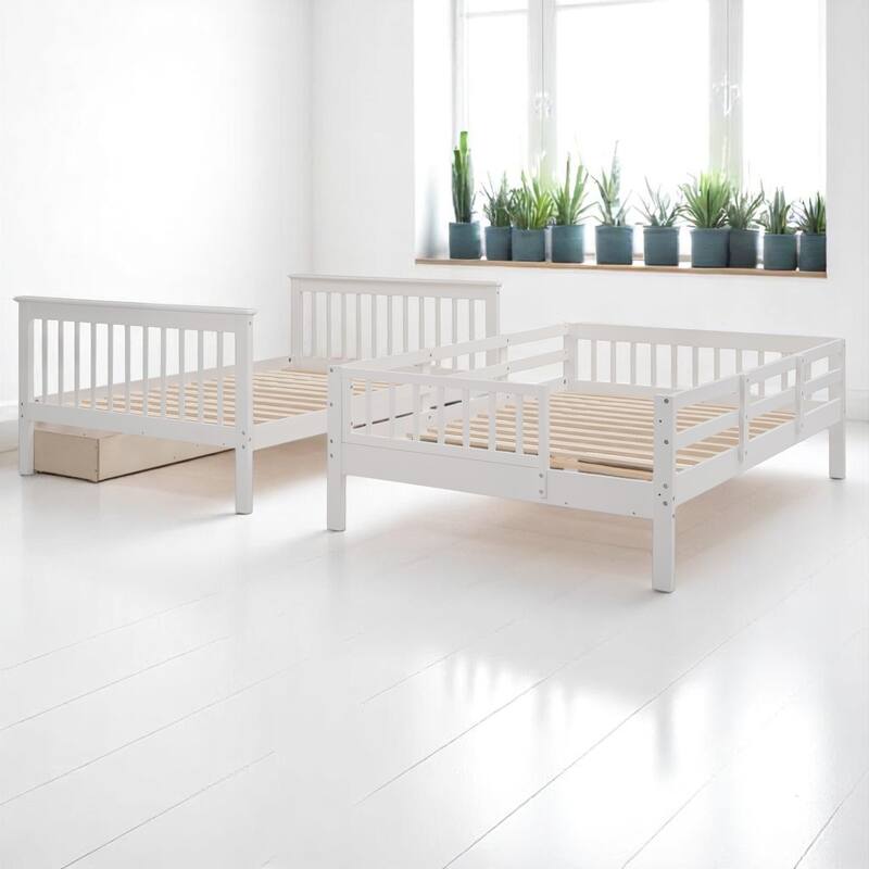 Full Over Full Bunk Bed with Storage Staircase and Shelves, Convertible Design, No Box Spring Needed,kid beds