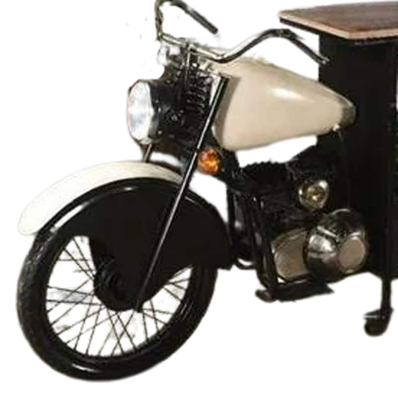 HomeRoots Black and White Metal And Solid Wood Rolling Bar Cart With Wine Storage - 90.00 in. x 39.00 in. x 18.00 in.