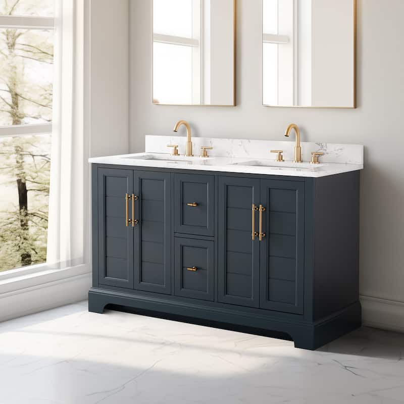 Vanity Art 54" Double Sink Bathroom Vanity with Top & Backsplash
